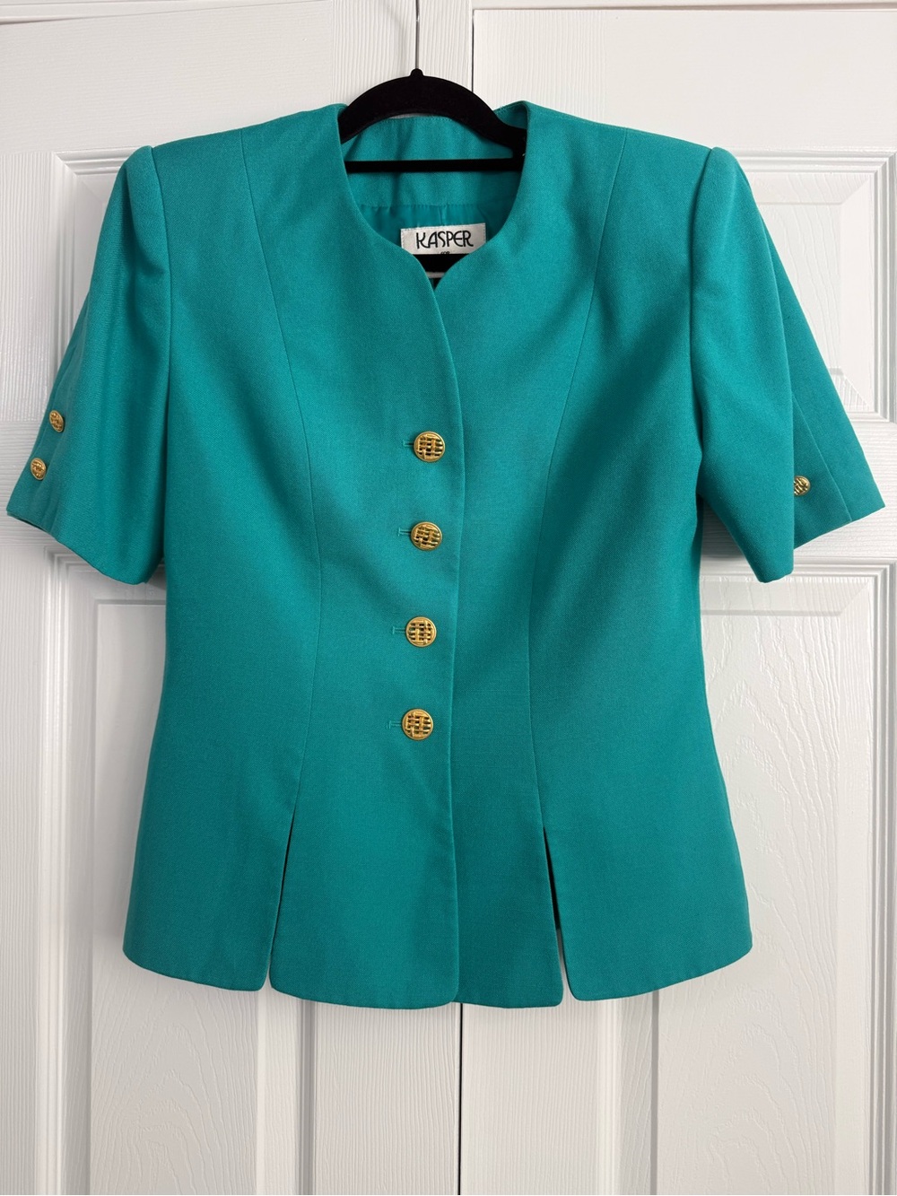 Vintage Kasper ASL Teal Skirt Suit Set Women’s 8 Peplum Career Office - Picture 3 of 13